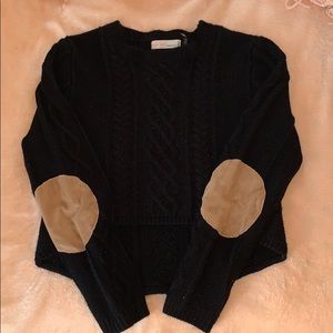 Black Cropped Cable Knit sweater with elbow pads